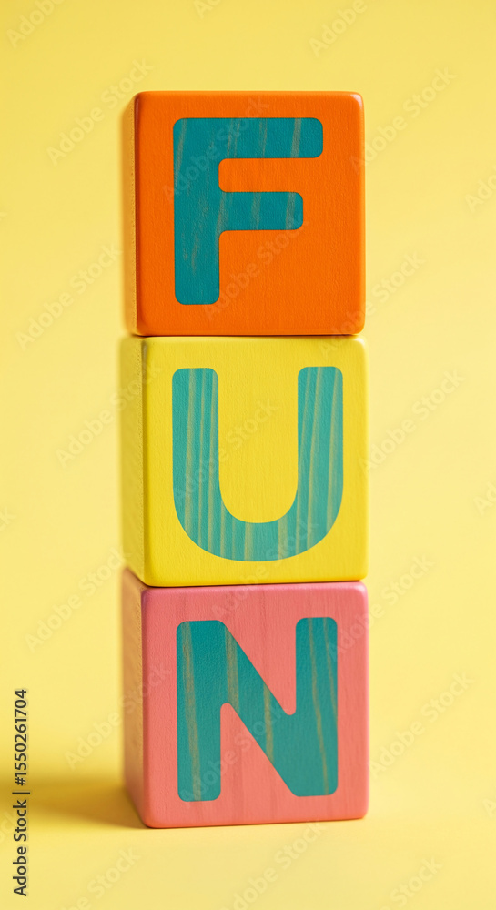 Aufkleber stack of colorful wooden blocks spelling 