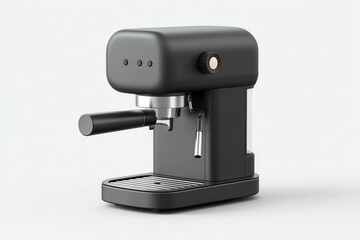 minimalist studio shot of a matte black espresso machine on white background, sleek modern design, soft shadows, high-end product style