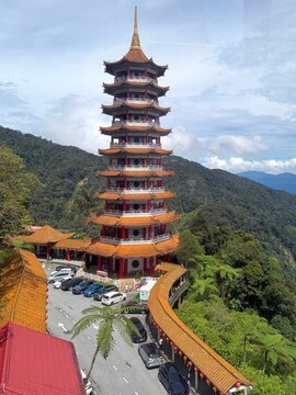 Chin Swee Caves Temple Pagoda Viewed from Cable Car, Genting Highlands, Malaysia