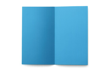 Light blue bifold brochure mockup, opened and lying flat on a transparent background, perfect for showcasing various designs and layouts