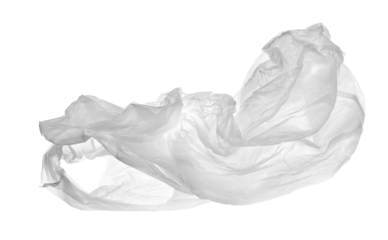  Transparent crumpled plastic shopping, grocery bag in flying isolated on white, clipping path