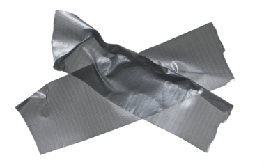 Grey reinforced adhesive repair tape isolated on white, top view	