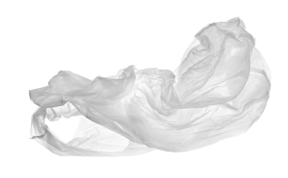 Transparent crumpled plastic shopping, grocery bag in flying isolated on white, clipping path