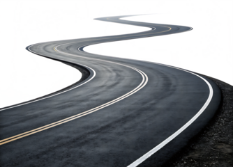 Winding Asphalt Road with Double Yellow Lines and White Edge Lines Isolated on a Transparent Background A I G E N E R A T E D - P N G