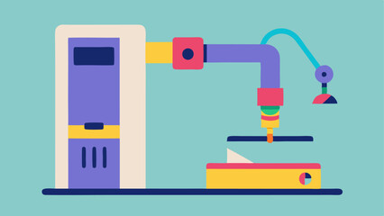 Fototapeta premium 3D Printer with Prosthetic Limb An illustration showing a 3D printer actively creating a prosthetic arm with the arm partially completed and colorful filaments nearby.