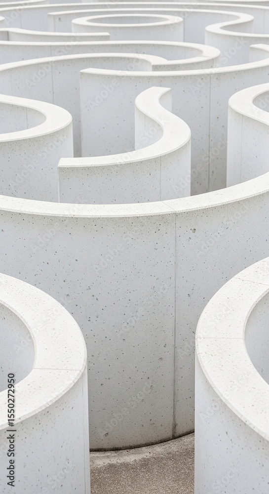 Aufkleber Abstract image of white concrete maze, showcasing its intricate design and texture, symbolizing complexity, challenge, and the search for a path