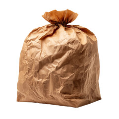 Bag of Brown Paper : a close-up shot, this photo shows the texture and material of a crinkled brown paper bag with its top closed, evoking a sense of simplicity and environmental consciousness.