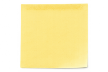 Yellow sticky note with a ripped edge, isolated on a transparent background, providing copy space for text or design elements