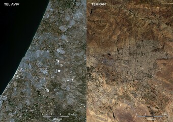 Imagen satelital de alta resolución de Tel Aviv (Israel) y Tehran (Irán) © Stockchi