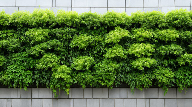 Vibrant green wall adorning a modern building, showcasing sustainable architecture and urban greening