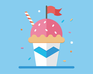 Ice Cream with Flag Sprinkles, Sweet USA Treat Vector