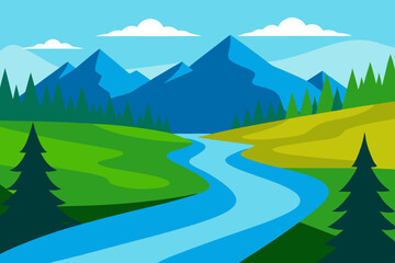 Serene Mountain River Landscape A Picturesque View of Nature's Beauty
