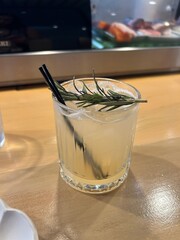 Ginger Gin Drink with Rosemary Sprig