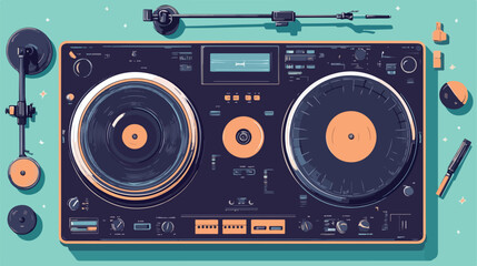 Fototapeta premium Modern DJ Vinyl Music Records and Turntable Flat Vector Illustration