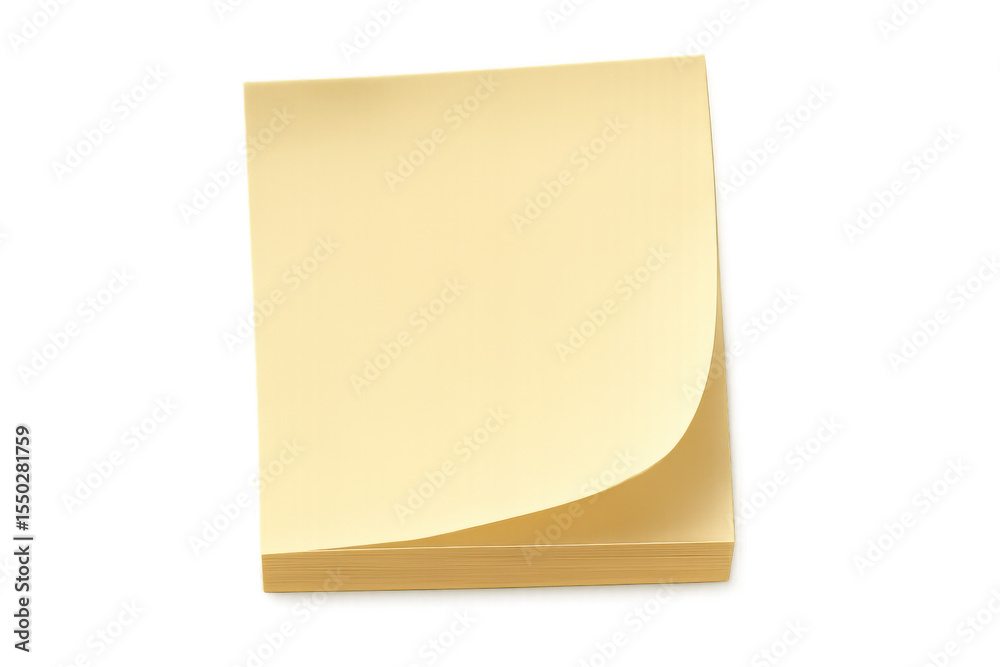 Poster Yellow sticky notes forming a stack with a curled corner on a transparent background, creating a simple yet effective visual for reminders and messages