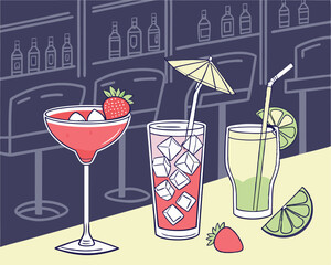 USA Colored Drinks and Cocktails, Red White Blue Beverage Set