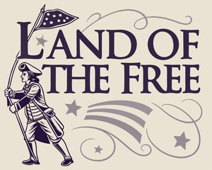 Vintage Typography Land of the Free, Classic USA Calligraphy Design