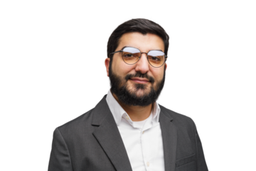 In the realm of vision and purpose, a man with glasses and a beard stands poised, ready to embark on a journey of discovery