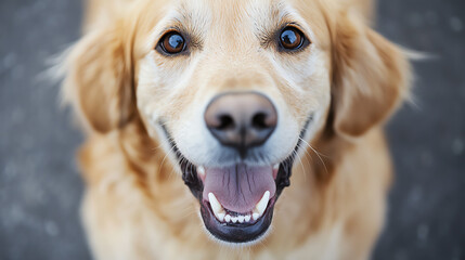 Closeup of dog s face with joyful expression