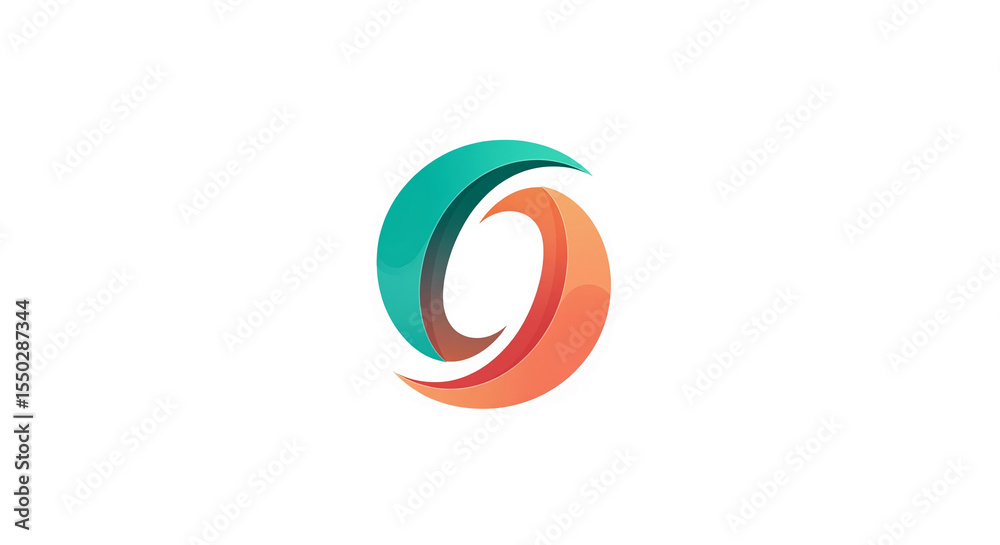 Aufkleber Abstract logo design featuring teal and orange curved shapes, interlocked, creating a dynamic and modern visual, ideal for branding or website design