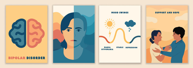 Bipolar disorder brochure with mood swings support hope and mental health infographic design