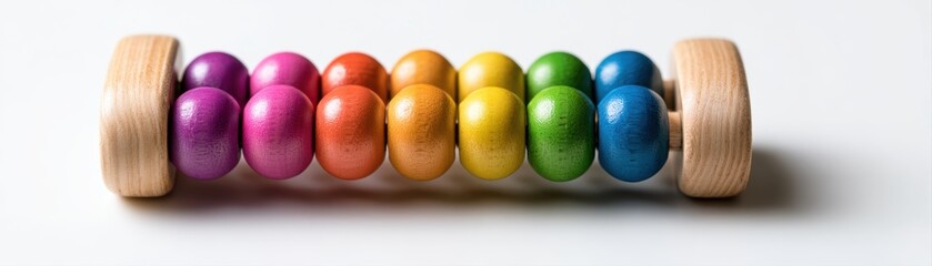 Obraz premium This vibrant wooden toy features bright colored beads arranged in a roll, perfect for capturing children's playtime or educational themes
