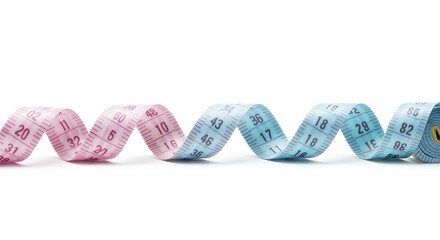 Measuring tape coiled on white background