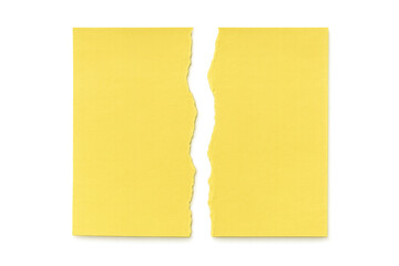 Fototapeta premium Torn yellow sheet of paper on transparent background, symbolizing a broken agreement or contract