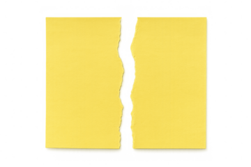 Torn yellow sheet of paper on transparent background, symbolizing a broken agreement or contract