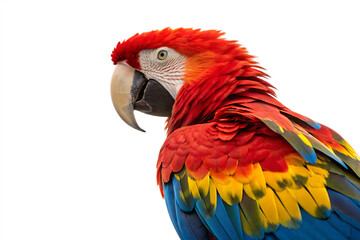 Naklejka premium Vivid Scarlet Macaw Portrait Red Yellow Blue Feathers Detailed Profile View A I G E N E R A T E D - P N G isolated on a transparent background