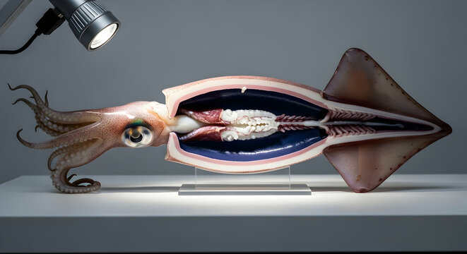 Detailed Anatomical Display Of A Preserved Squid Specimen Cross Section