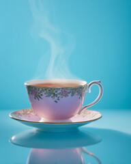Fototapeta premium steaming tea in an ornate porcelain teacup