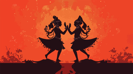 Traditional Hindu Couple Dancing Flat Vector Illustration