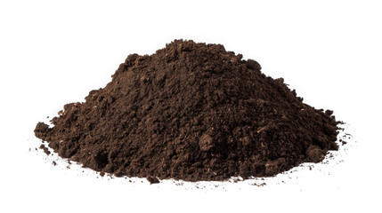 A pile of dark brown soil isolated on transparent background