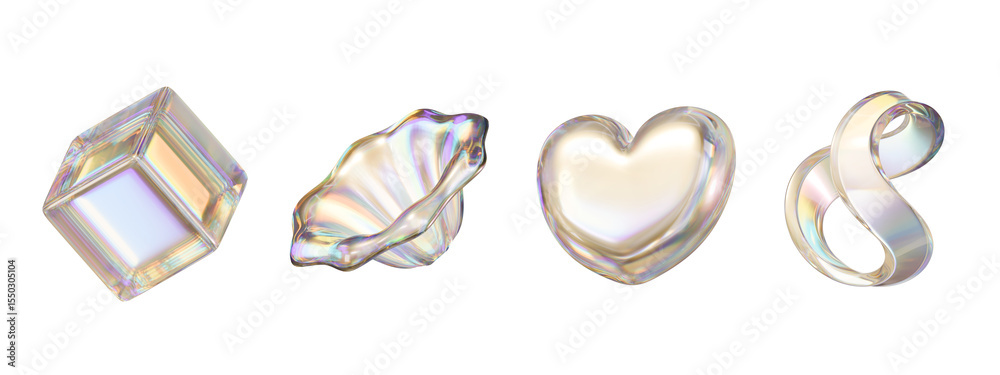 Poster Holographic object element set pack isolated background 3d rendering