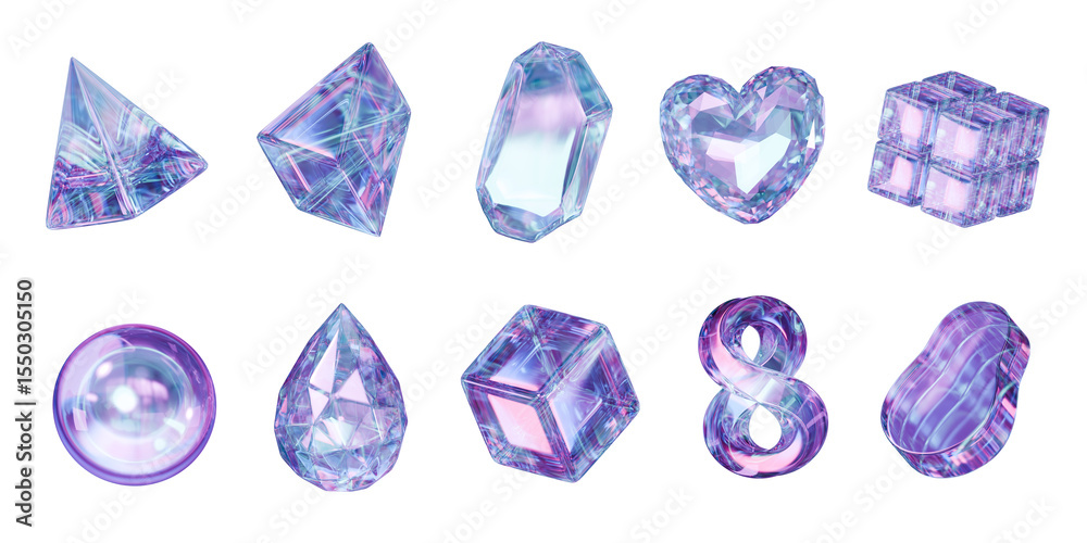 Poster Holographic object element set pack isolated background 3d rendering