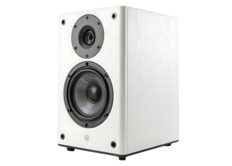 White Audio Speaker with Black Drivers Two Way System Modern Home Theater Sound Equipment A I G E N E R A T E D - P N G isolated on a transparent background