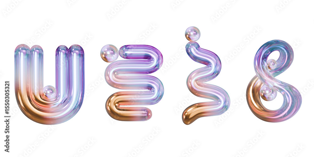 Poster Holographic object element set pack isolated background 3d rendering