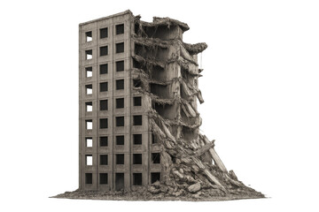 Destroyed building with transparent background representing urban decay and destruction