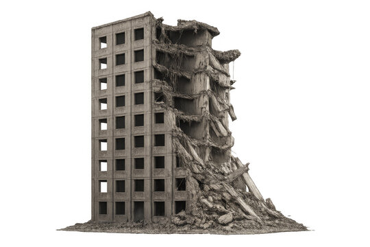 Destroyed building with transparent background representing urban decay and destruction - Powered by Adobe