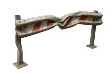 Twisted and damaged guardrail on transparent background