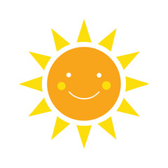 Bright sun with cheerful smiling face Vector illustration