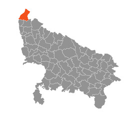 Saharanpur District Highlighted in Uttar Pradesh State Map of India