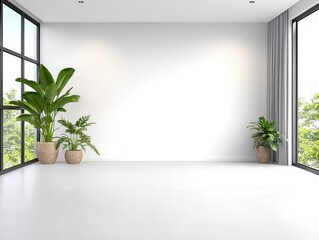 Modern, bright interior with plants