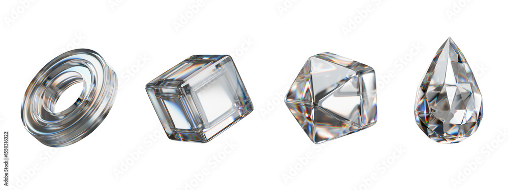 Poster Holographic object element set pack isolated background 3d rendering