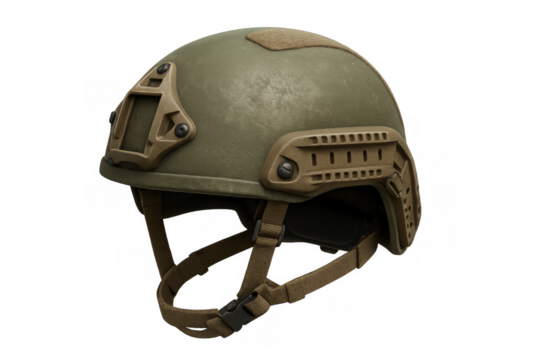 Modern military helmet isolated on transparent background, showing combat readiness - Powered by Adobe