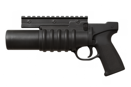 Grenade launcher with picatinny rail on transparent background