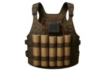 Suicide vest with explosives and transparent background, depicting terrorism