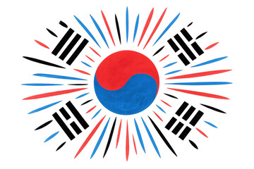 Vibrant south korean national flag waving with bursting fireworks commemorating foundation day on transparent backdrop