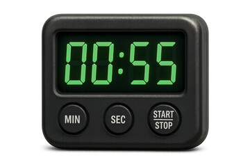 Digital timer showing 00:55 on transparent background